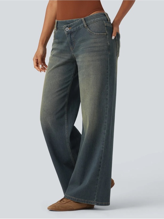 HALARA Denim - NWT Halara Flex Asymmetric Low Rise Wide Leg Jeans Size S Petite